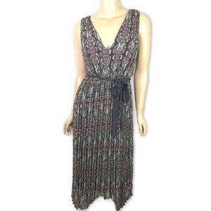Likely Size 4 Jersey Dress Sleeveless V-Neck Multi-Color Ribbon Tie Pleats